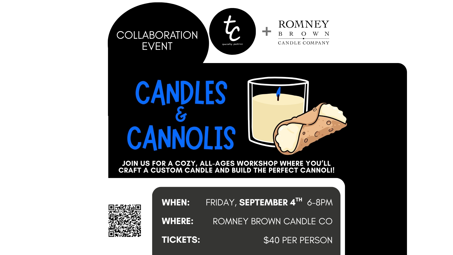 Candles and Cannolis at Romney Brown in Grayslake